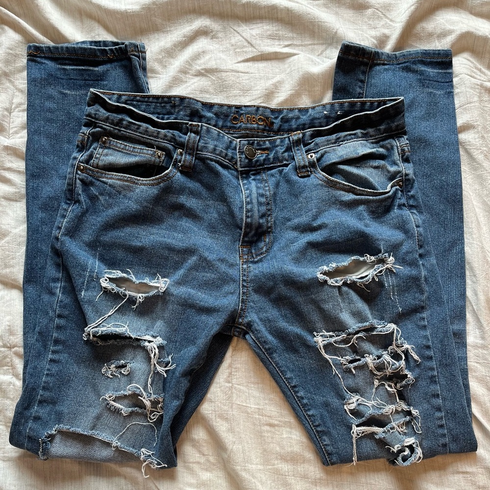 Men’s carbon distressed jeans
